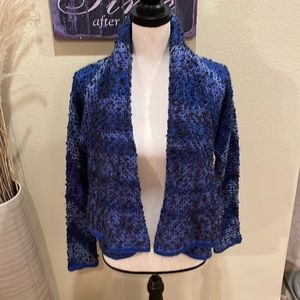 Rachel Roy Bobble Knit Blue Black Variegated Wool Mohair Cardigan Sweater XS